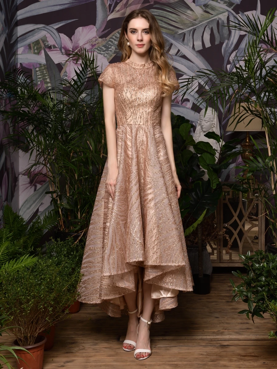 

2023 New Homecomine Scoop Club Knee Length Cocktail Short Sleeve Formal Evening Zipper Party Lady Gown Prom Dress
