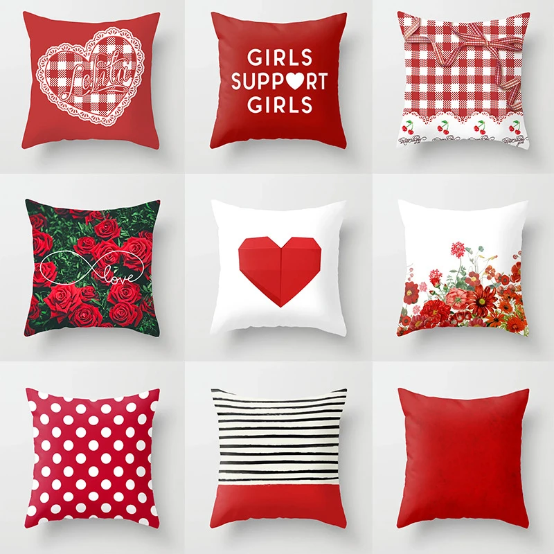

Red Printed Pillowcase Square Waist Pillowcase Geometric Cute Cushion Cover Fashion Car Decoration Homeware