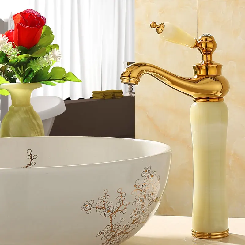 

Bathroom Basin Faucets jade Gold Washbasin Tall Taps Faucet Vanity Vessel Sink Mixer Cold And Hot Water Bathroom Basin Tap mixer