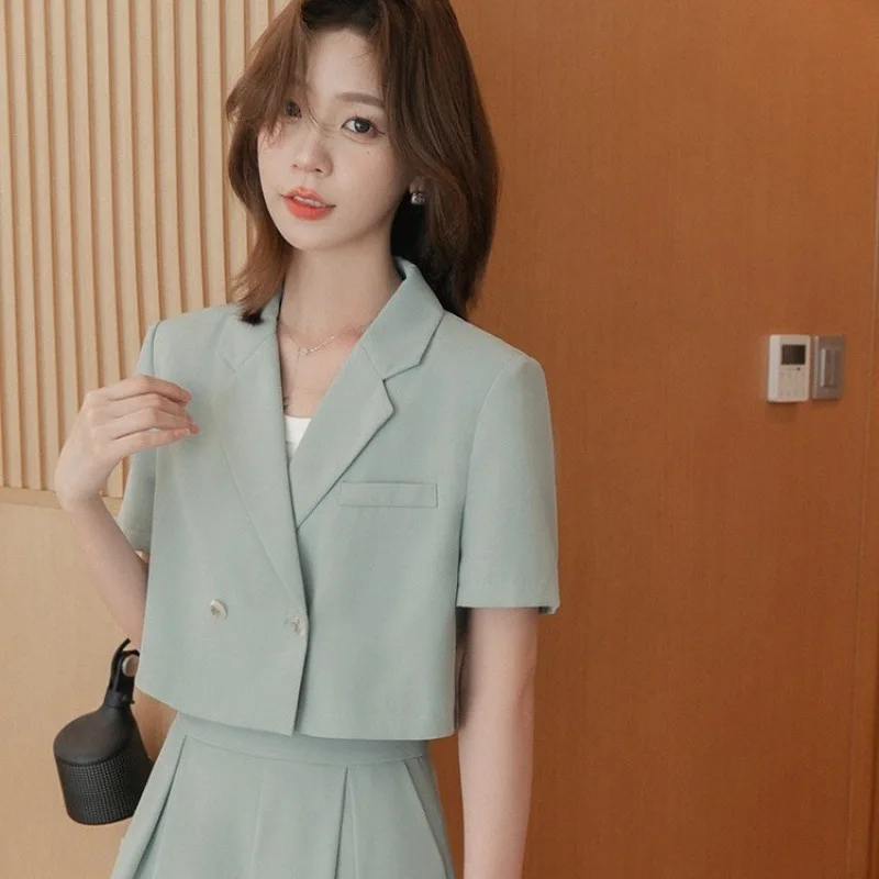 Маленький пиджак с высокой талией свободные брюки-кюлоты женский комплект из