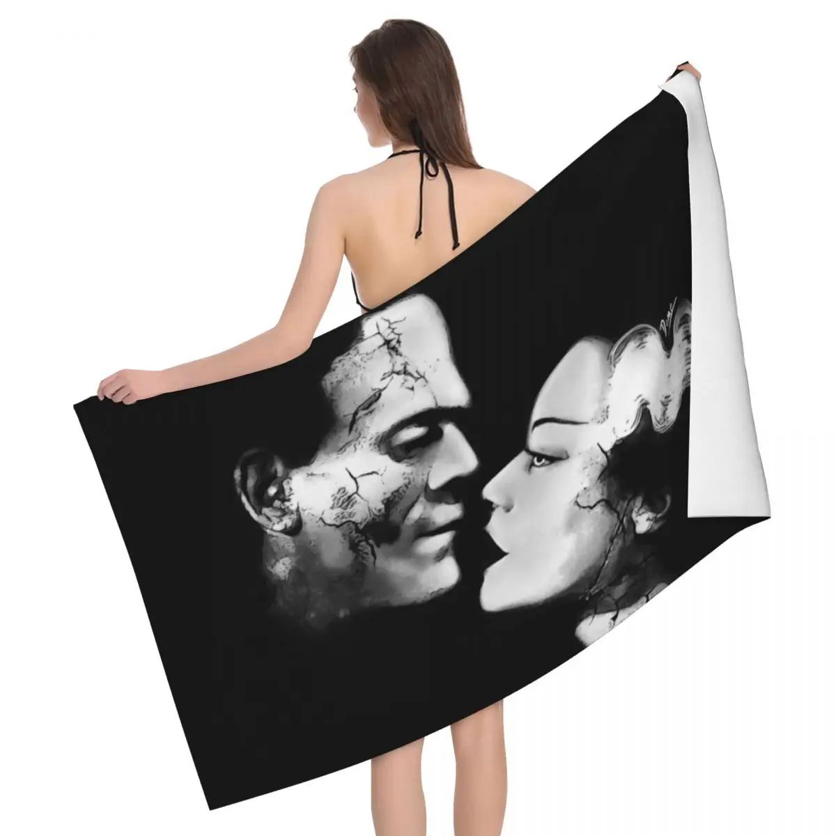 

Дышащее пляжное банное полотенце из микрофибры Dark Love на Хэллоуин, быстросохнущее полотенце для невесты из Франкенштейна, полотенце для душ...