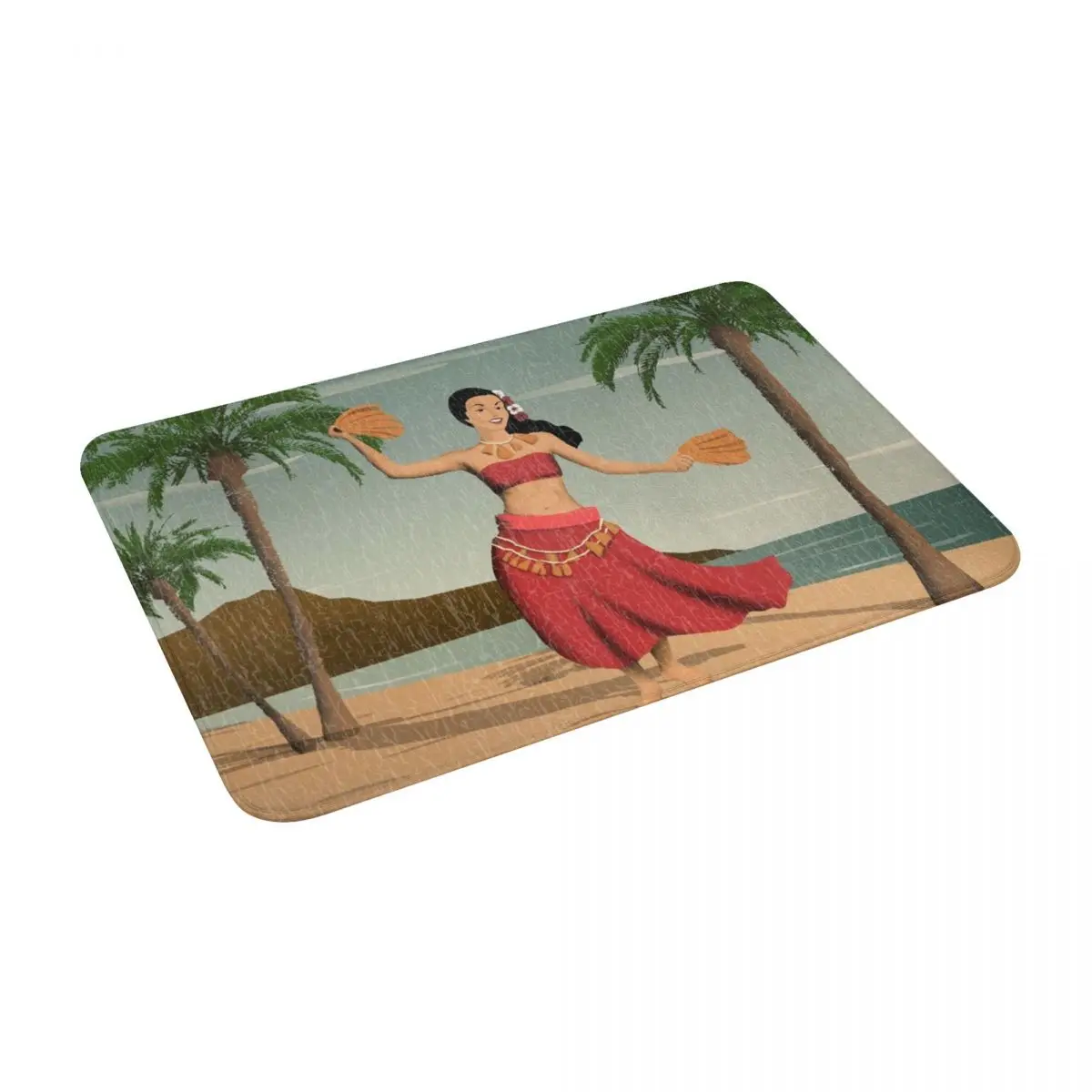 

Hawaiian Vintage Hula Girl Distressed Postcard Bath Door Floor Mat Antislip Rug Carpet Entrance LivingRoom Home Kitchen Antiwear