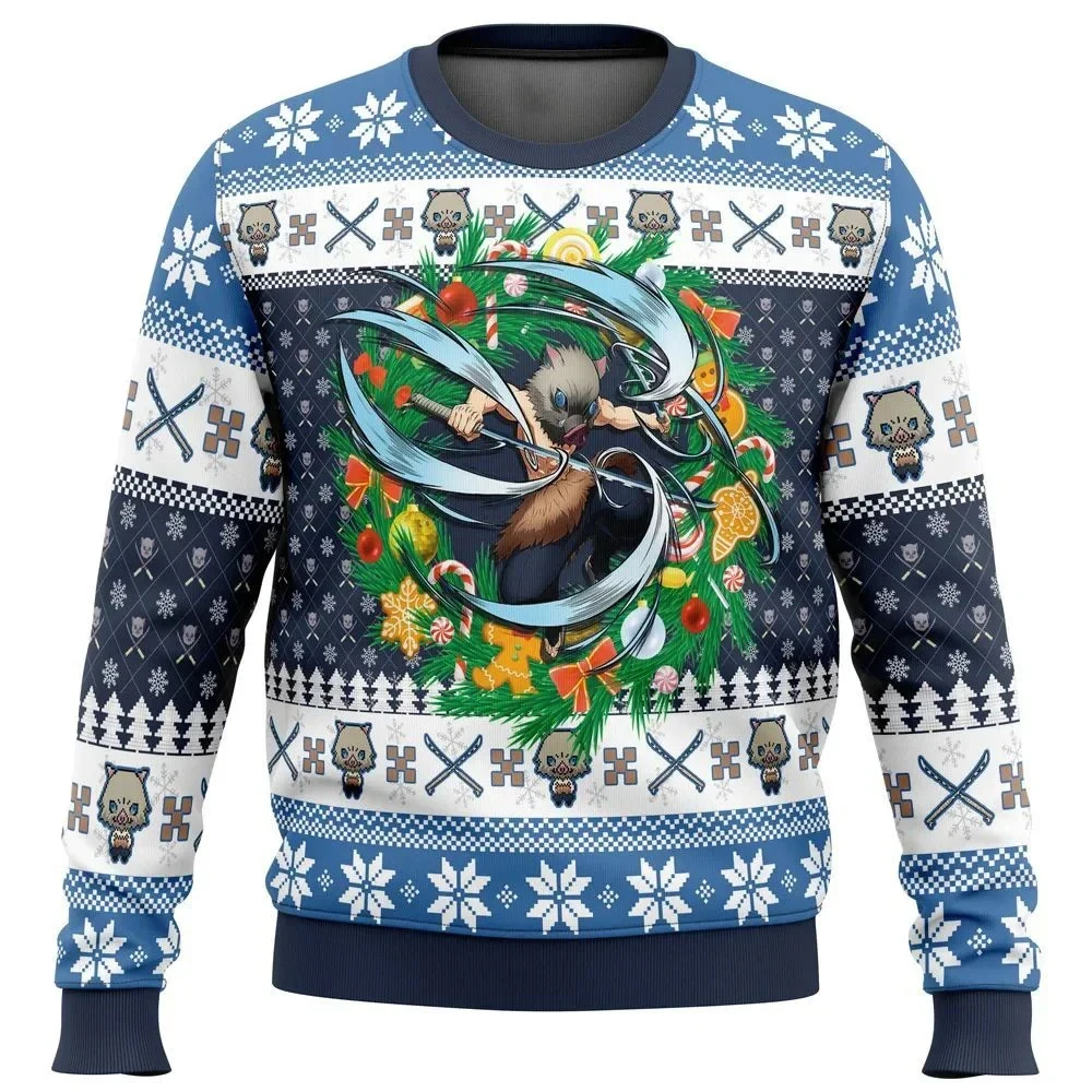 

Fire Rengoku Demon Slayer Christmas Sweater Gift Santa Claus Pullover For Men 3D Sweatshirt And Tops Autumn And Winter Clothing