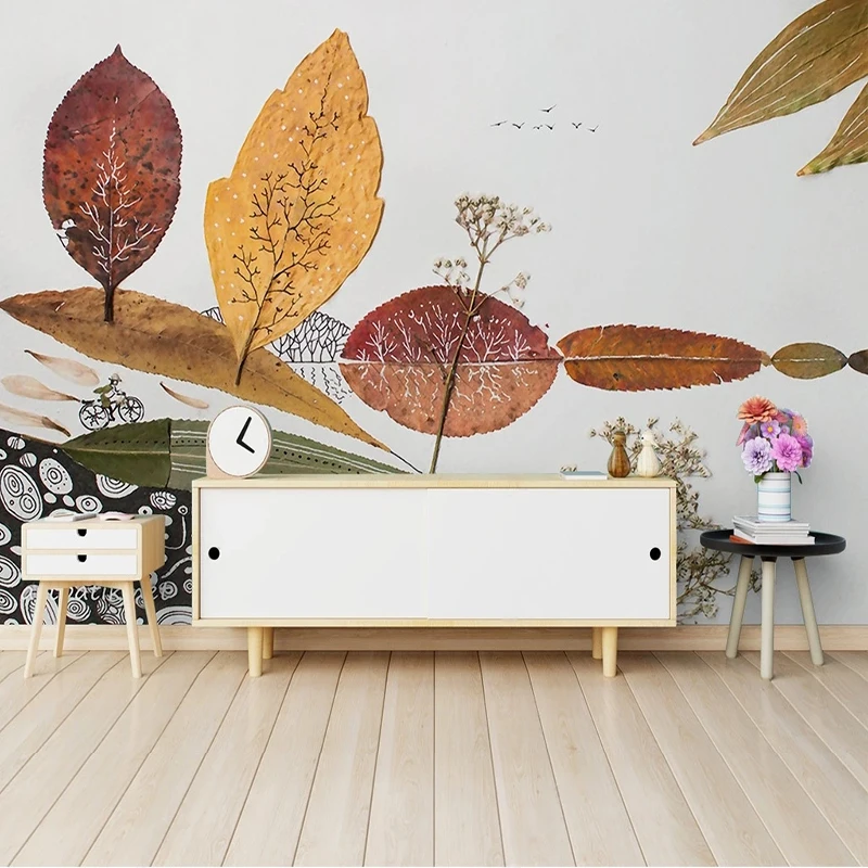 

Custom 3D Mural Modern Simple Small Fresh Abstract Leaves TV Background For Bedroom Walls Home Decor Papel De Parede Tapety Art