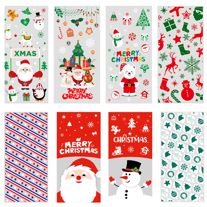 

50pcs Clear Christmas Candy Plastic Bag Santa Claus Elk Gift Bag Chocolate Cookies Packaging Pouch Xmas Party Decor Navidad 2023