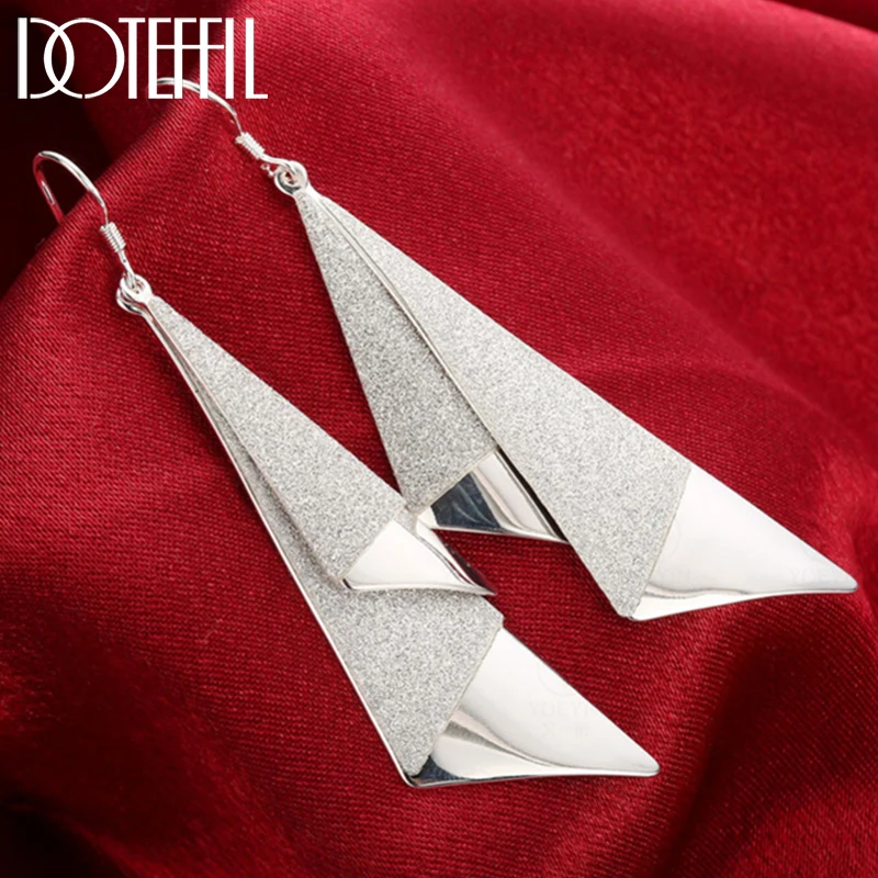 

DOTEFFIL 925 Sterling Silver Frosted Long Geometric Drop Earrings Charm Women Jewelry Fashion Wedding Engagement Party Gift