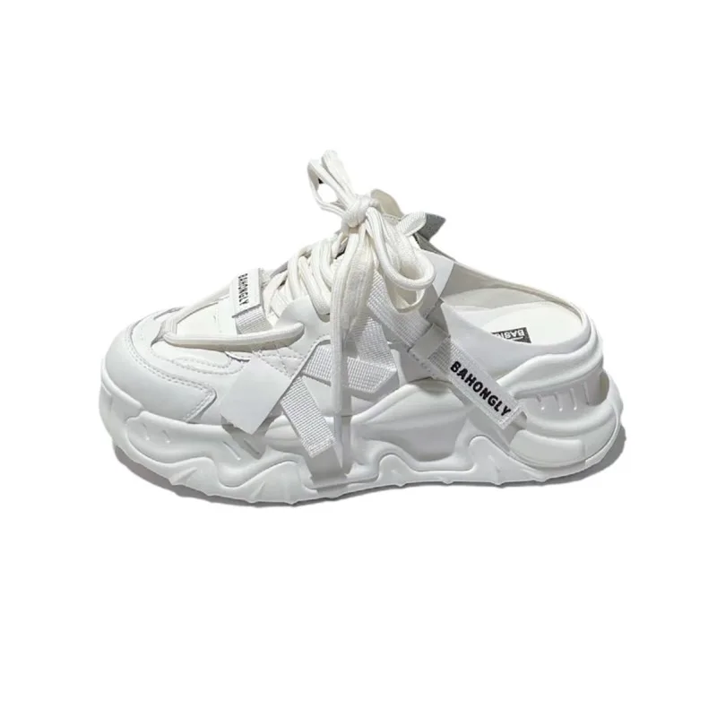 Half Drag Women Sneakers 203 Summer Autumn New Designer Platform Shoes Ladies No Heel Soft Sole Solid Color Pink Shoes Female