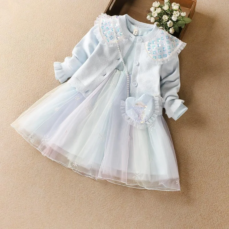 

Детский костюм принцессы и Эльзы, с длинным рукавом и сетчатой юбкой