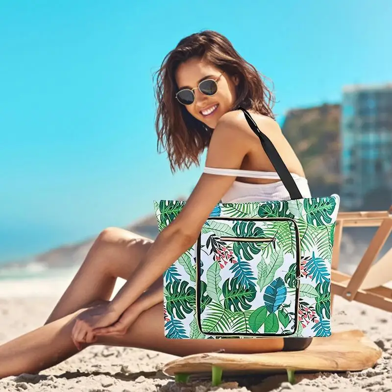 Waterproof Beach Tote Large Beach Bag Sandproof High Capacity Tote Bag Pockets Lightweight Pool Tote Bag Foldable For Pool Party