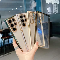 luxury plating transparent shockproof case for samsung s21 s22 plus ultra a22 5g a32 a52 a33 a53 s20fe camera protect soft cover