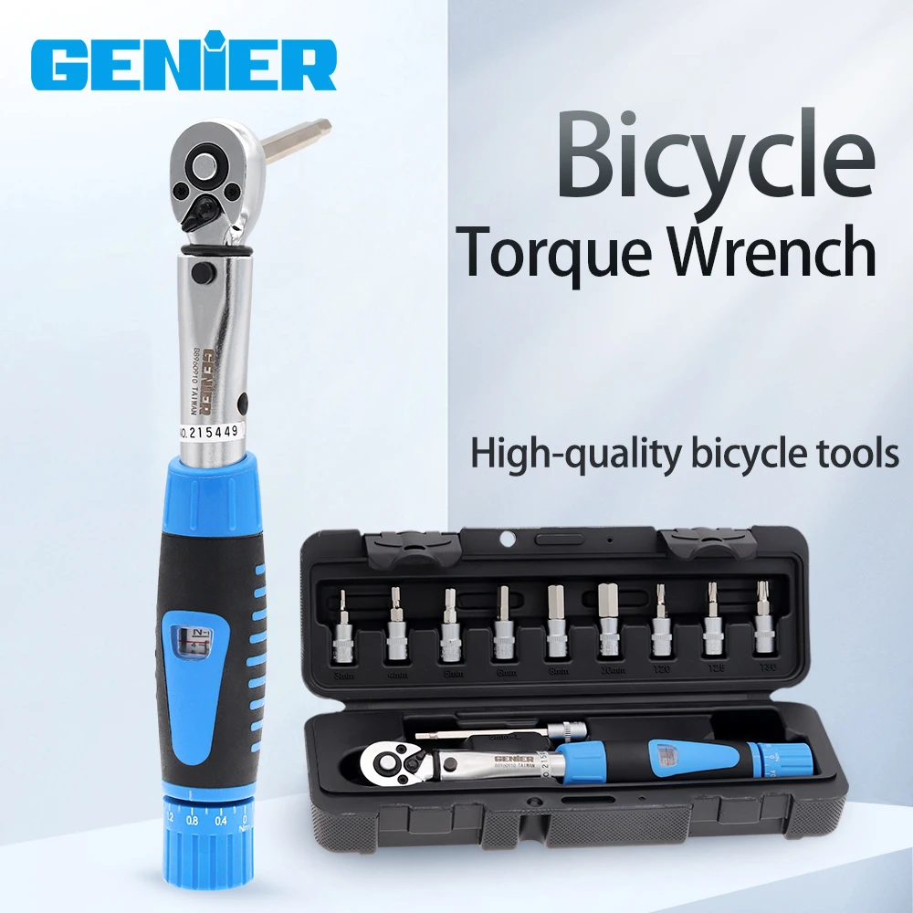 GENIER Torque Wrench Set 1/4" 2-24Nm Bike Torque Wrench Allen Key Tool Socket Spanner Set Cycling Tool bicycle repair kit