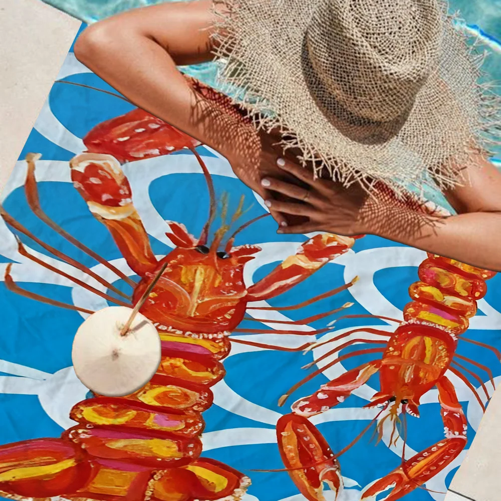 Красочная сардина лобстер рыба океанское животное пляжное полотенце из