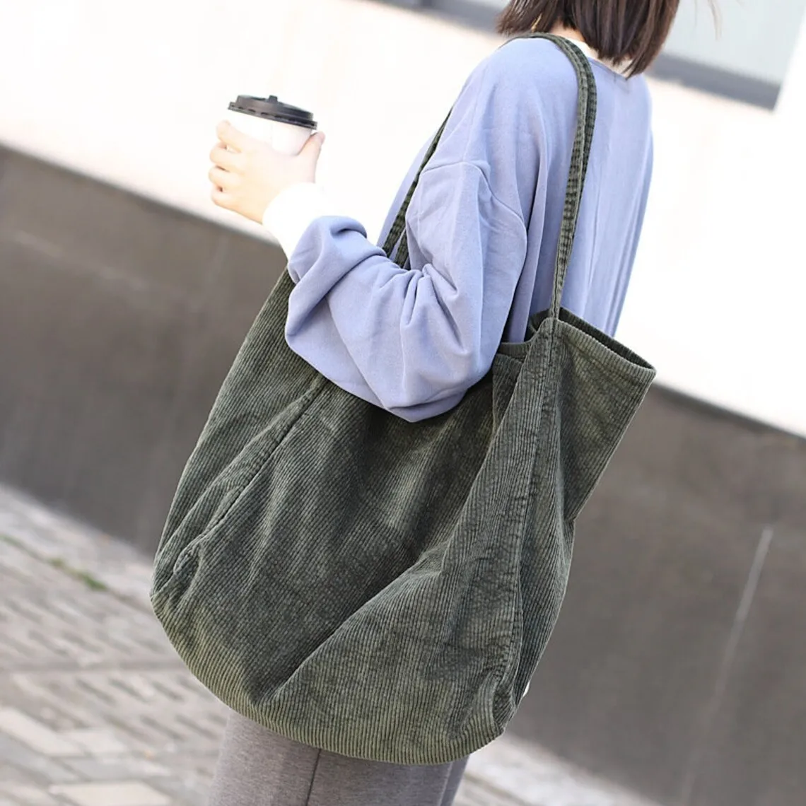 Large Capacity Corduroy Tote Women Casual Shoulder Bag