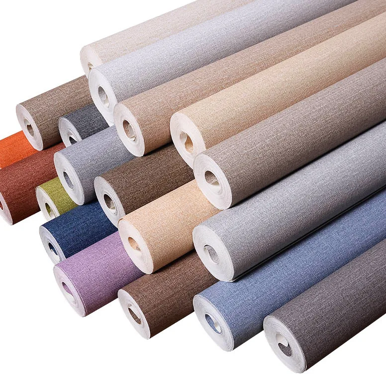

Brush adhesive and contemporary and contracted from plain solid color imitation linen lines wallpaper bedroom to the sitting r