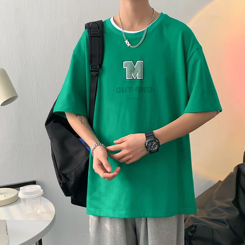 

Short-sleeved t-shirt men's pure loose tide brand ins top trend summer ruffian handsome t-shirt