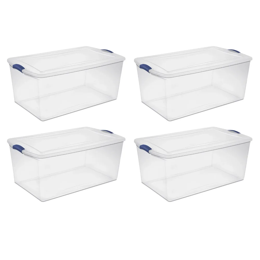 

105 Qt. Latch Box Plastic, Stadium Blue, Set of 4 Storage Boxes & Bins