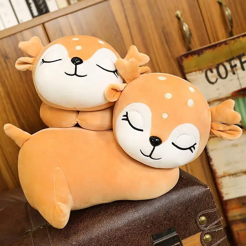 

Sleeping Elk Deer Cute Face Soft Sika Deer Plush Toy Stuffed Cartoon Animals Lying Pillow Cushion Christmas Gift For Baby Girl