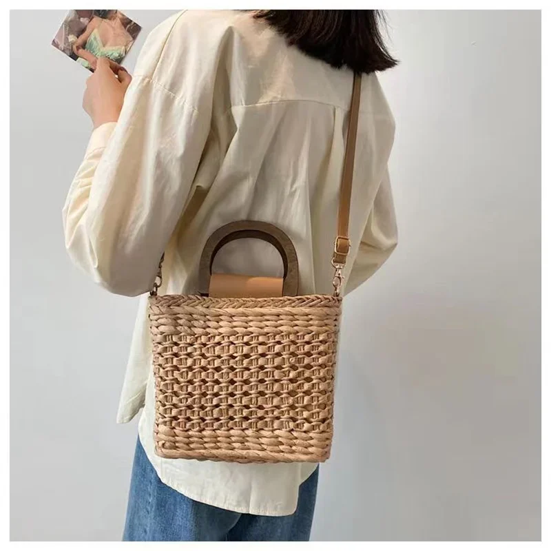 Соломенная Сумка-лаффия для женщин сетка через плечо отдыха с внутренней молнией