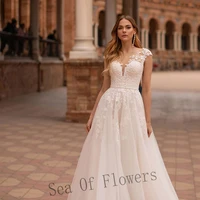 sea of flowers classic wedding gown for bride v neck tulle appliques off the shoulder a line custom made vestidos de novia