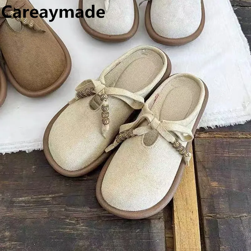 Фото Careaymade-уродливые милые удобные полутапочки на мягкой подошве, летние туфли в стиле ретро с бантом, нежные туфли-бобы, женская обувь для чайного искусства и леса №1