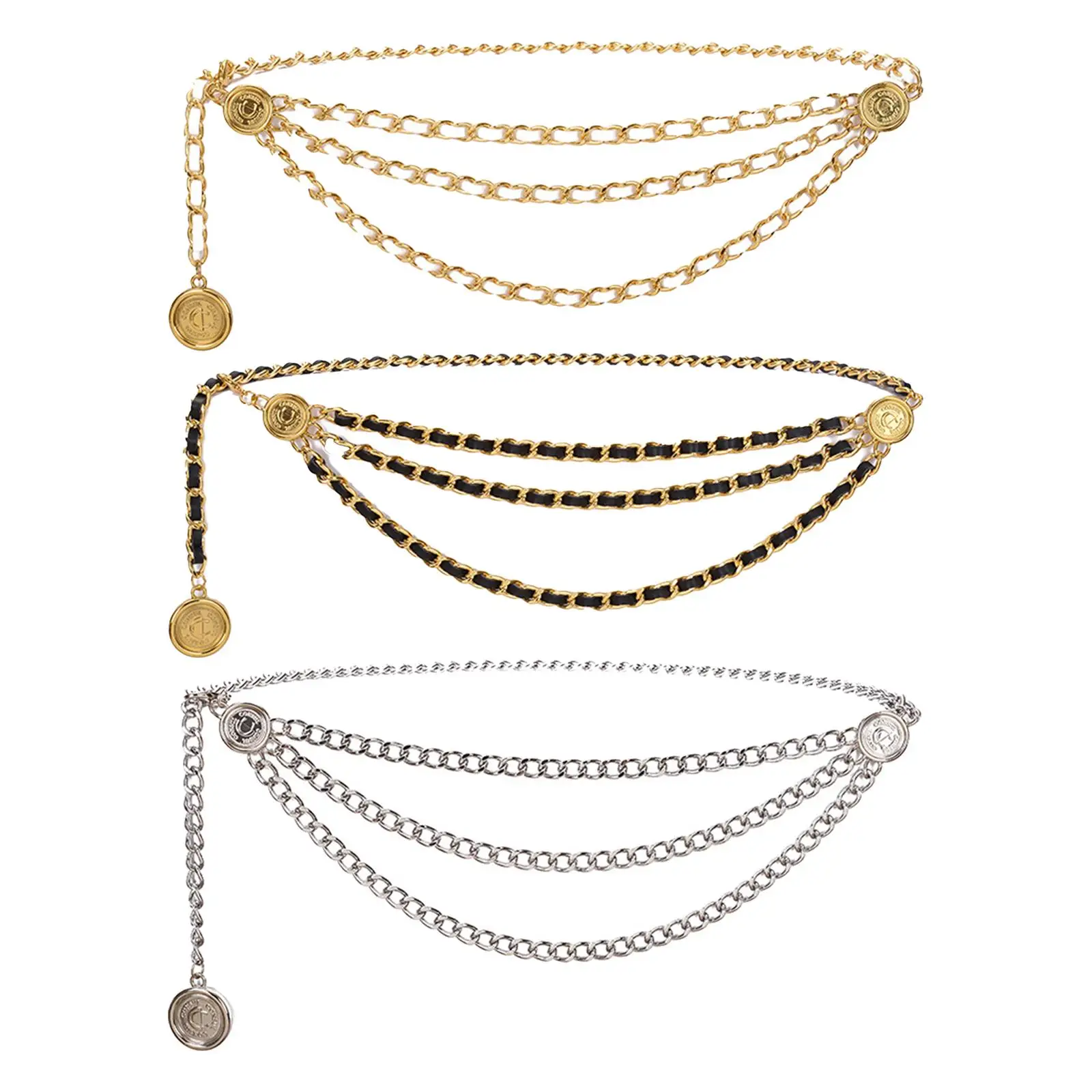 

Waist Chain Belt Multilayer Metal Charms Delicate for Dresses Party Women