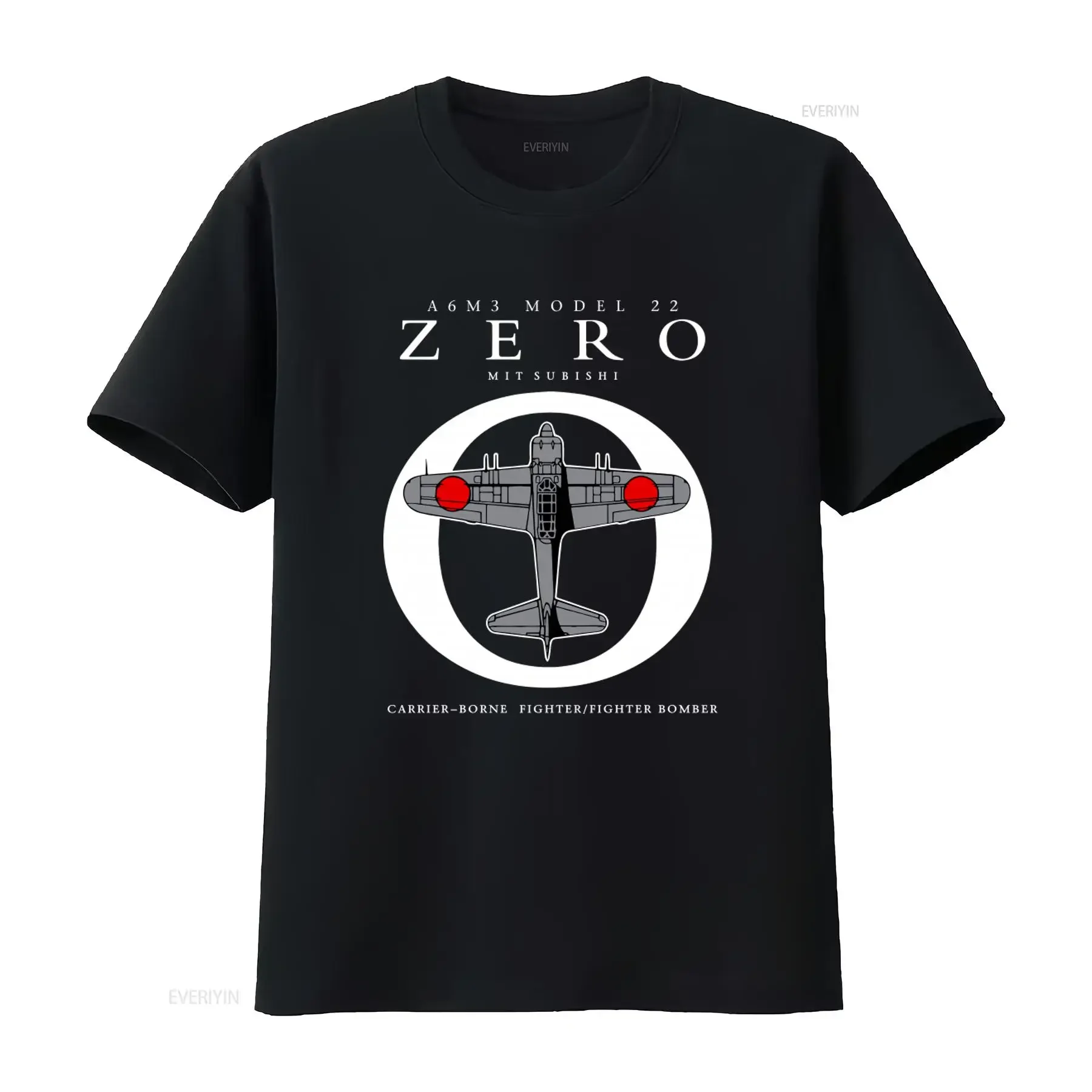 Фото Футболка с изображением японского истребителя Zero Mitsu Banzai Model 22, времен Второй мировой войны, модель A6M3, винтажная, с эффектом потертости, слегка повседневная, дышащая. №1