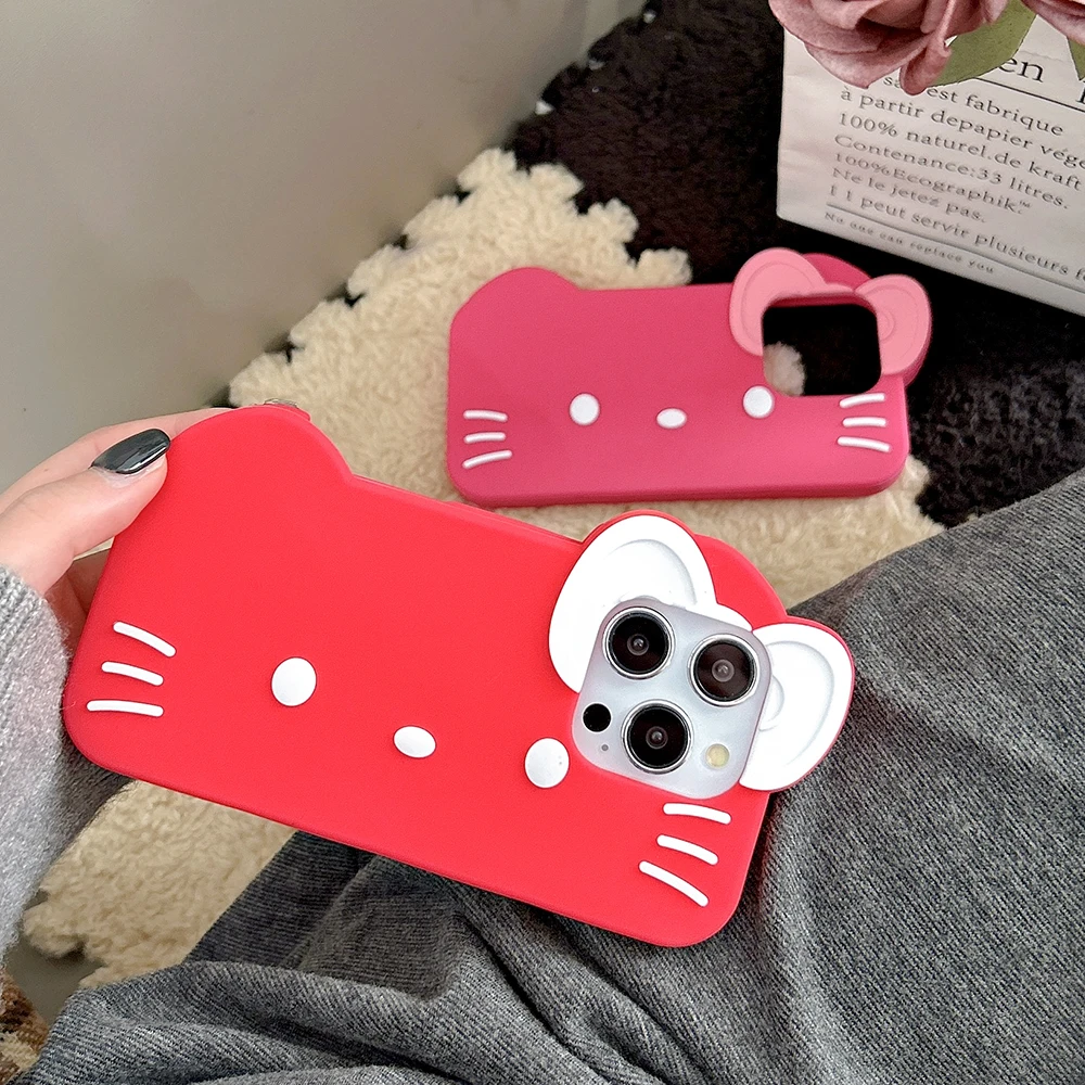 Мягкий силиконовый чехол для телефона с большим лицом Hello Kitty Candy Bowknot iPhone 16 Pro Max 15 14