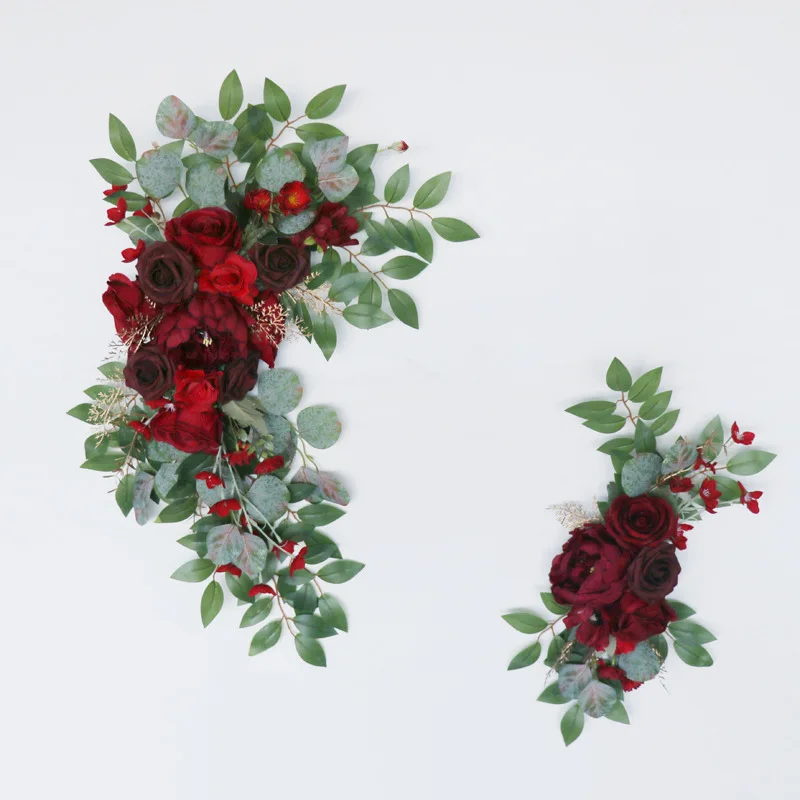 

2pcs/set Artificial Wedding Flowers Arch Props Welcome Card Sign Garland Decor Hanging Flower Row Backdrop Wall Window Arrange