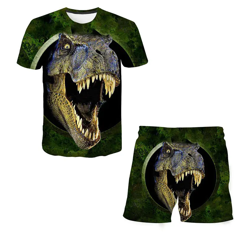 

Child 2pcs/sets Dinosaur Baby Boys Suit Cartoon Children Clothes Sets Toddler Short Sleeve T Shirt Casual Baby Animal Shorts