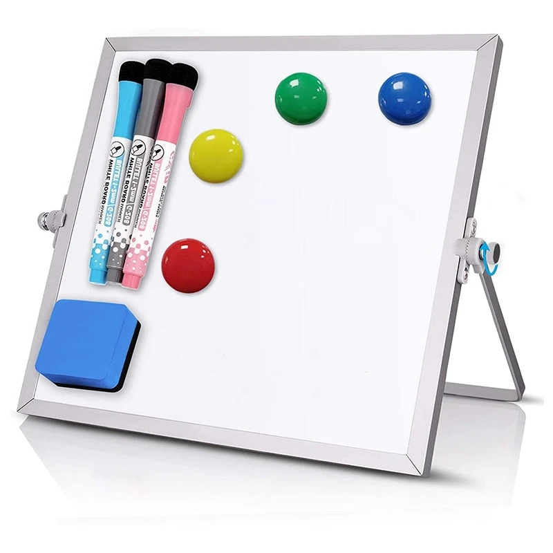 

Small Dry Erase White Board, 10 Inch X 10 Inch Double Sided Desktop Whiteboard, Portable Magnetic Tabletop Erase Board