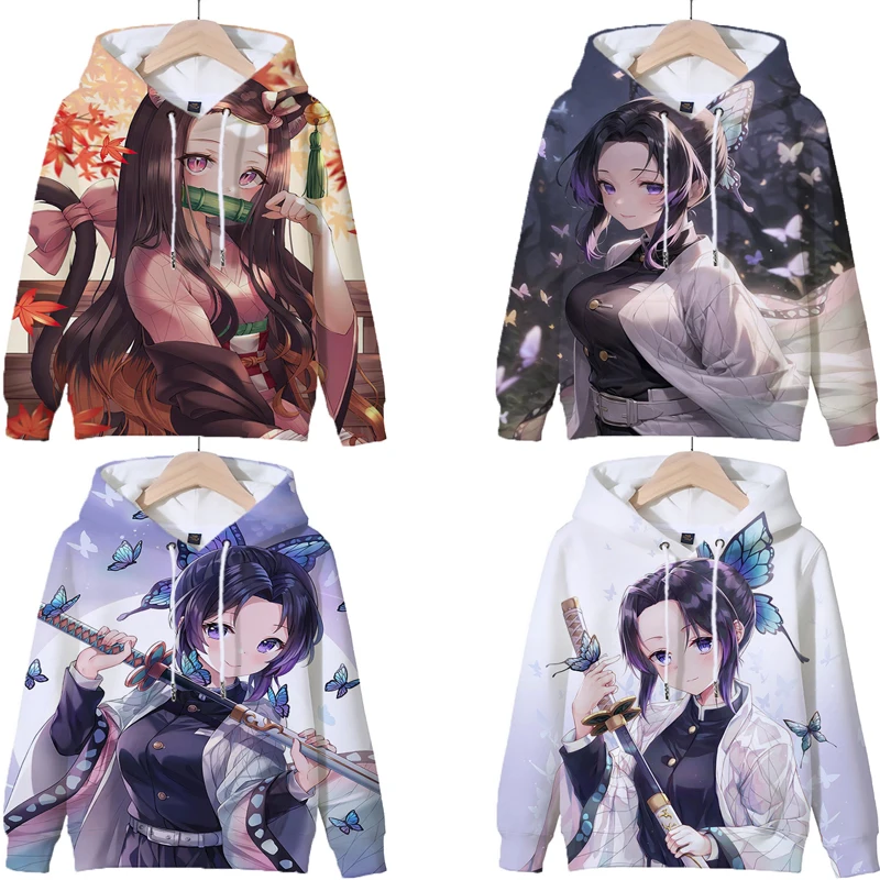

Толстовка Kawaii Nezuko Kocho, свитшот с аниме рассекающим демонов, Детская уличная одежда, Толстовка для девочек, повседневный спортивный костюм, пуловер для мальчиков на весну и осень