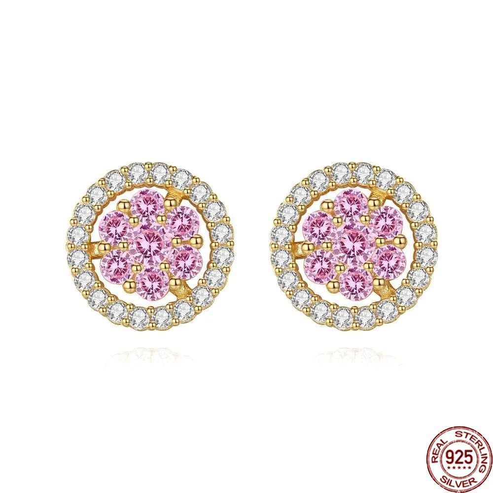 

BABIQU Stud Earrings for Women Pink Cubic Zircon Round Flower 925 Sterling Silver Fine Jewelry Dating Christmas Gift Se20060937