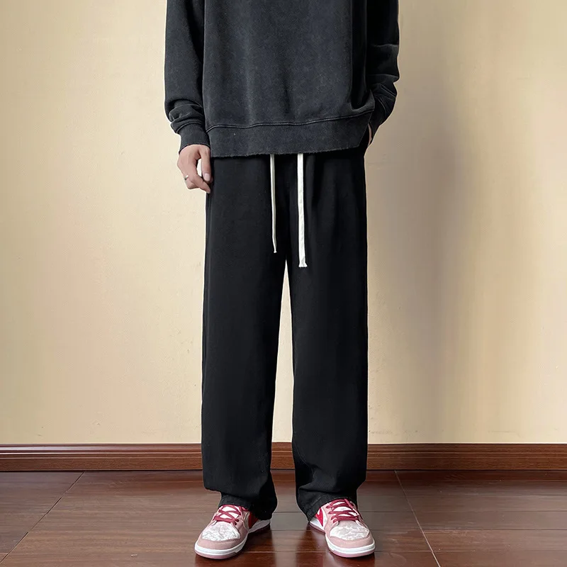 European and American Men's Fashion American High Street Wide-leg Jeans Elastic Waist Drooping Loose Straight Pants Streetwear