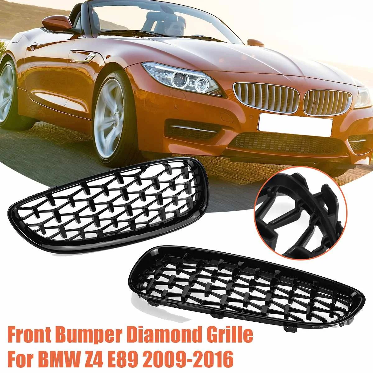 

Pair Front Kidney Diamond Grill Grille Replacemen For BMW Z4 E89 2009 2010 2011 2012 2013 2014 15 2016 Styling Gloss Matt Black