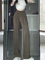 suit pants womens 2022 spring new loose straight solid khaki pants design high waist wide leg pants