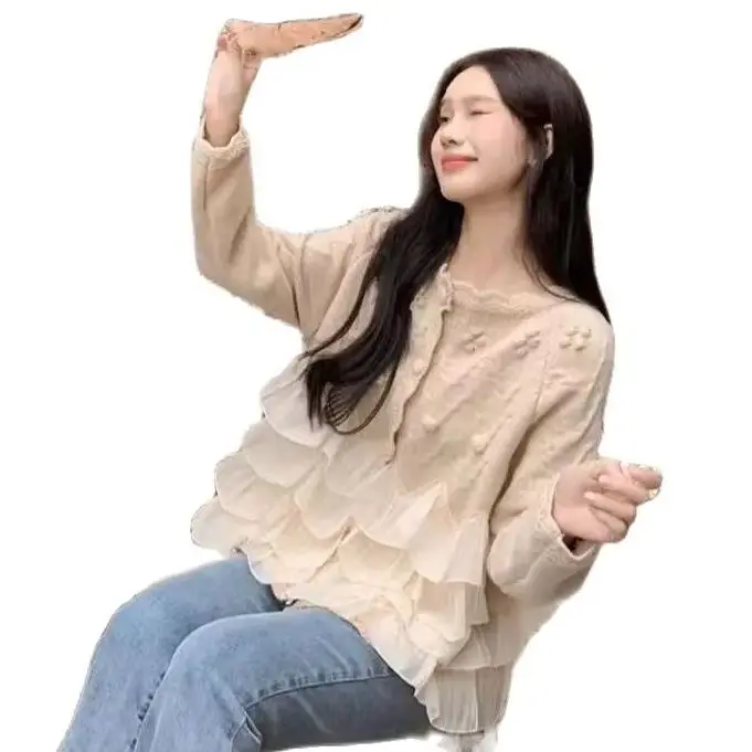 Свитер-кардиган женский универсальный Свободный пуловер молочно-коричневого