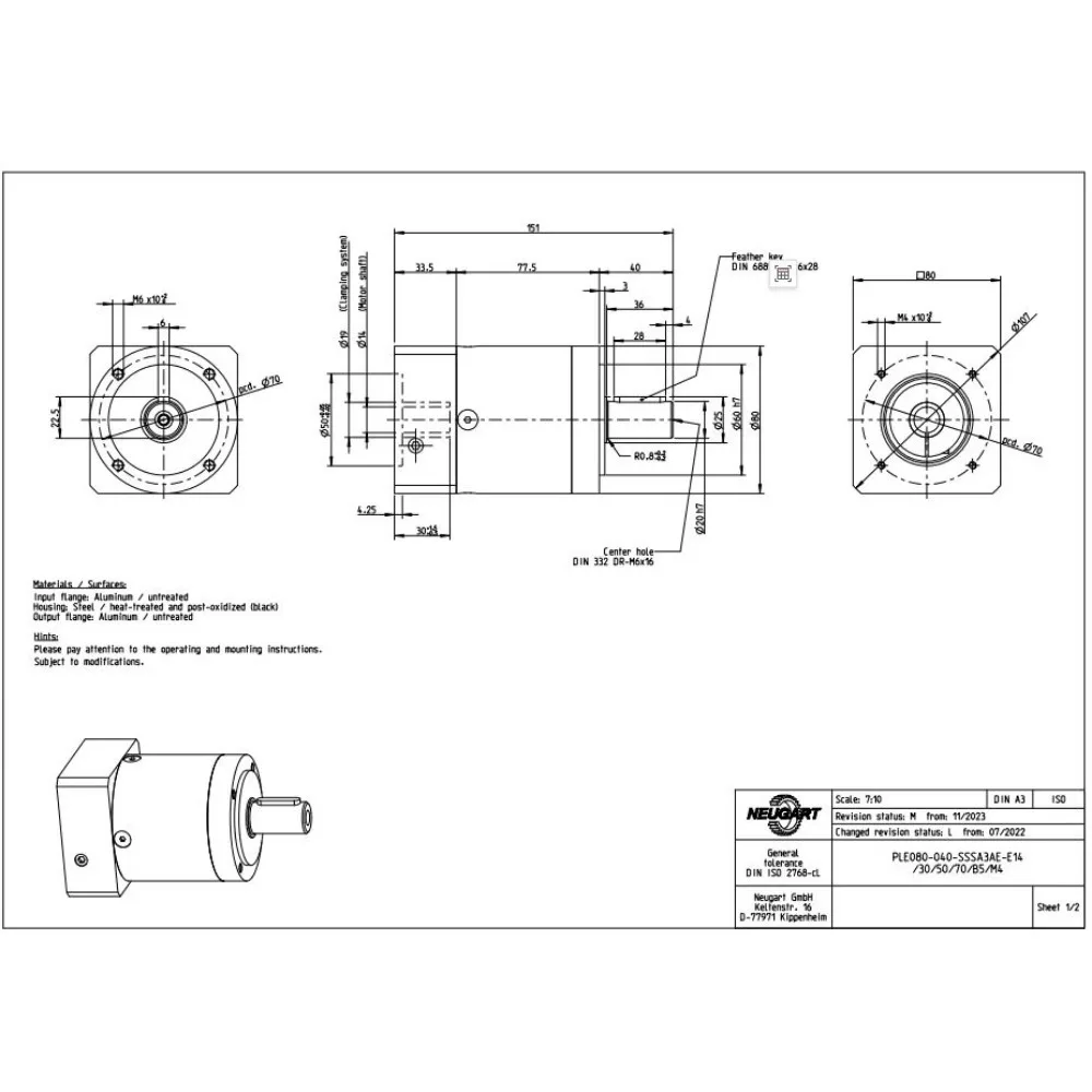 Редуктор NEUGART PLE080-040-SSSA3AE-E14/30/50/70/B5/M4