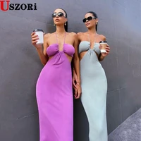 summer sexy bodycon dresses women backless split skirt high waist elegant slim evening party dress female y2k halter midi dress