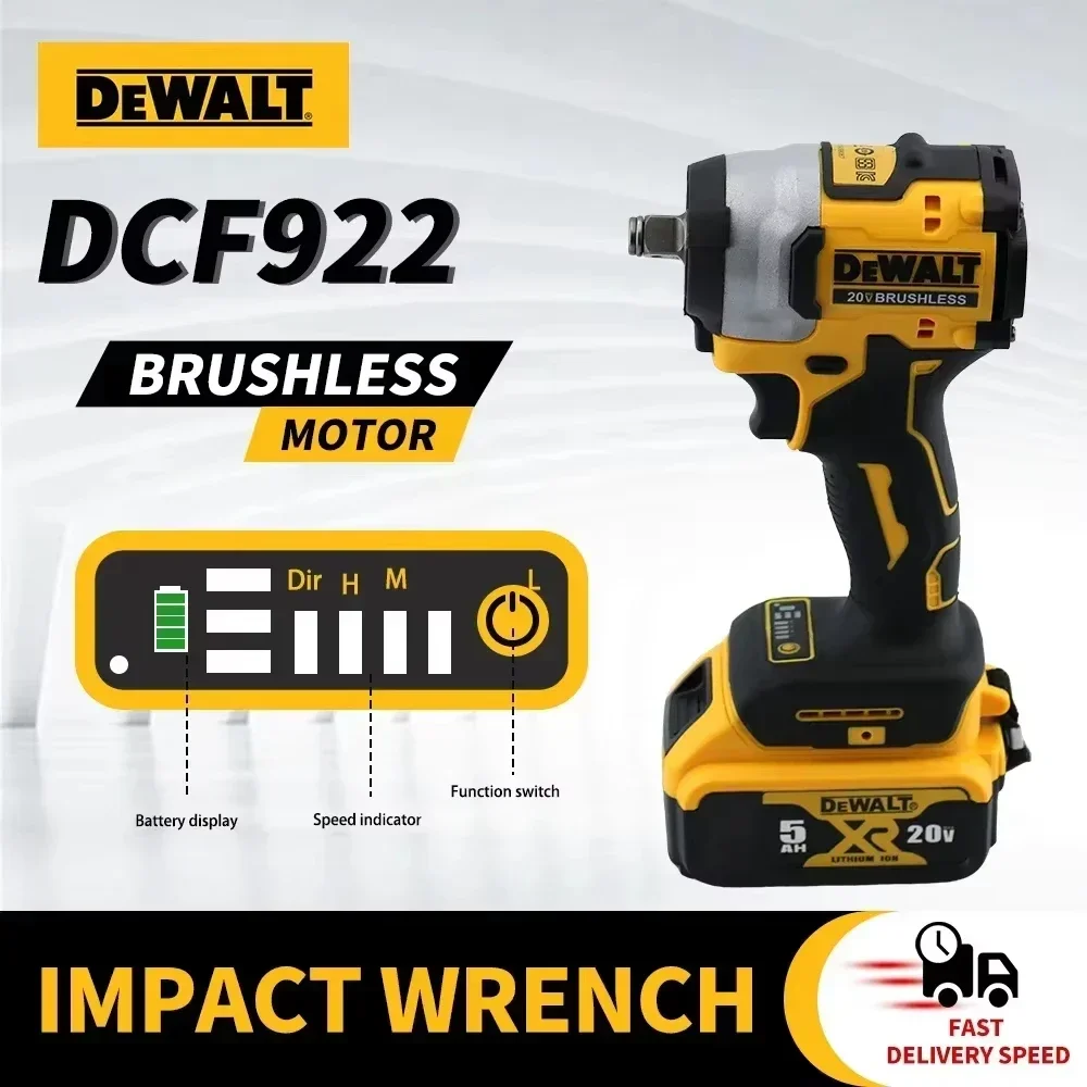 Фото Dewalt DCF922 Перезаряжаемый ударный гайковерт 20 В с высоким крутящим моментом 205 Нм 2500 PRM Светодиодное освещение Плавное управление скоростью Электрические инструменты №1