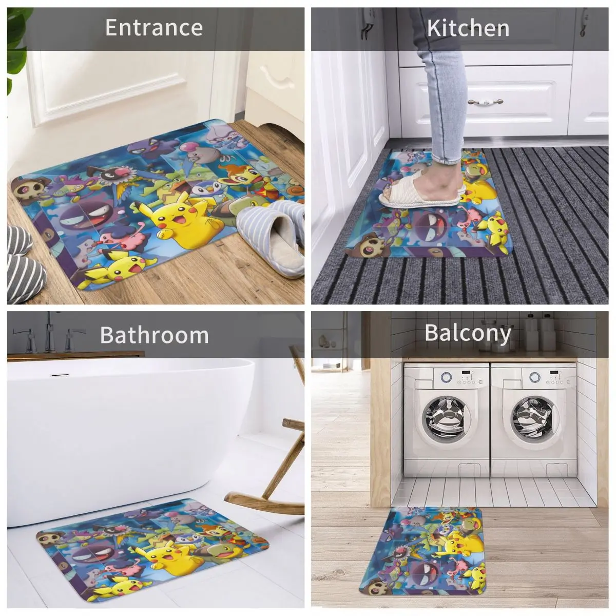 

Pokemon World Anime Rules Ghost Bath Door Mat Rug Carpet Decor Entrance Living Room Home Kitchen Bathroom Water Oil Proof Cute