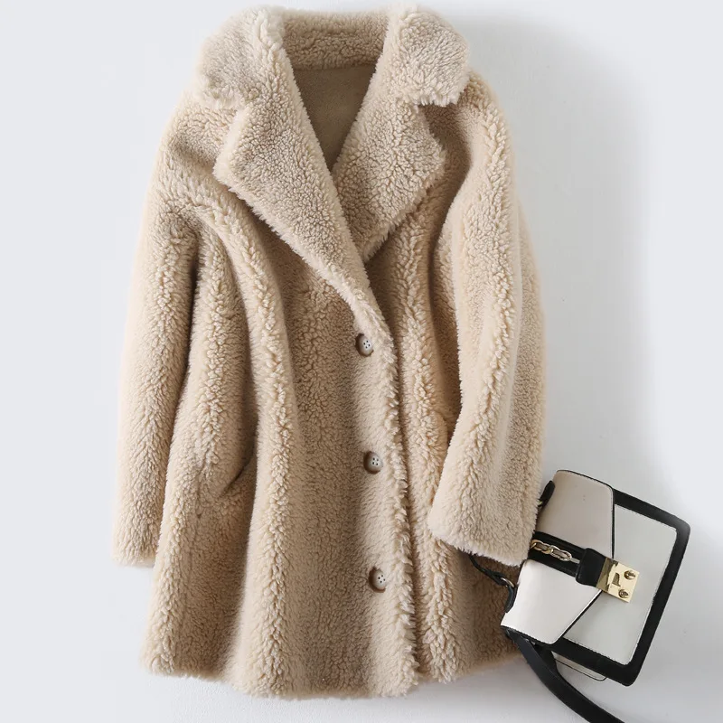 Winter Fur Coat Female 2022 Genuine Sheep Shearling Jackets Women Wool Casual Coats Single Breasted Jacket Jaqueta Feminina E628