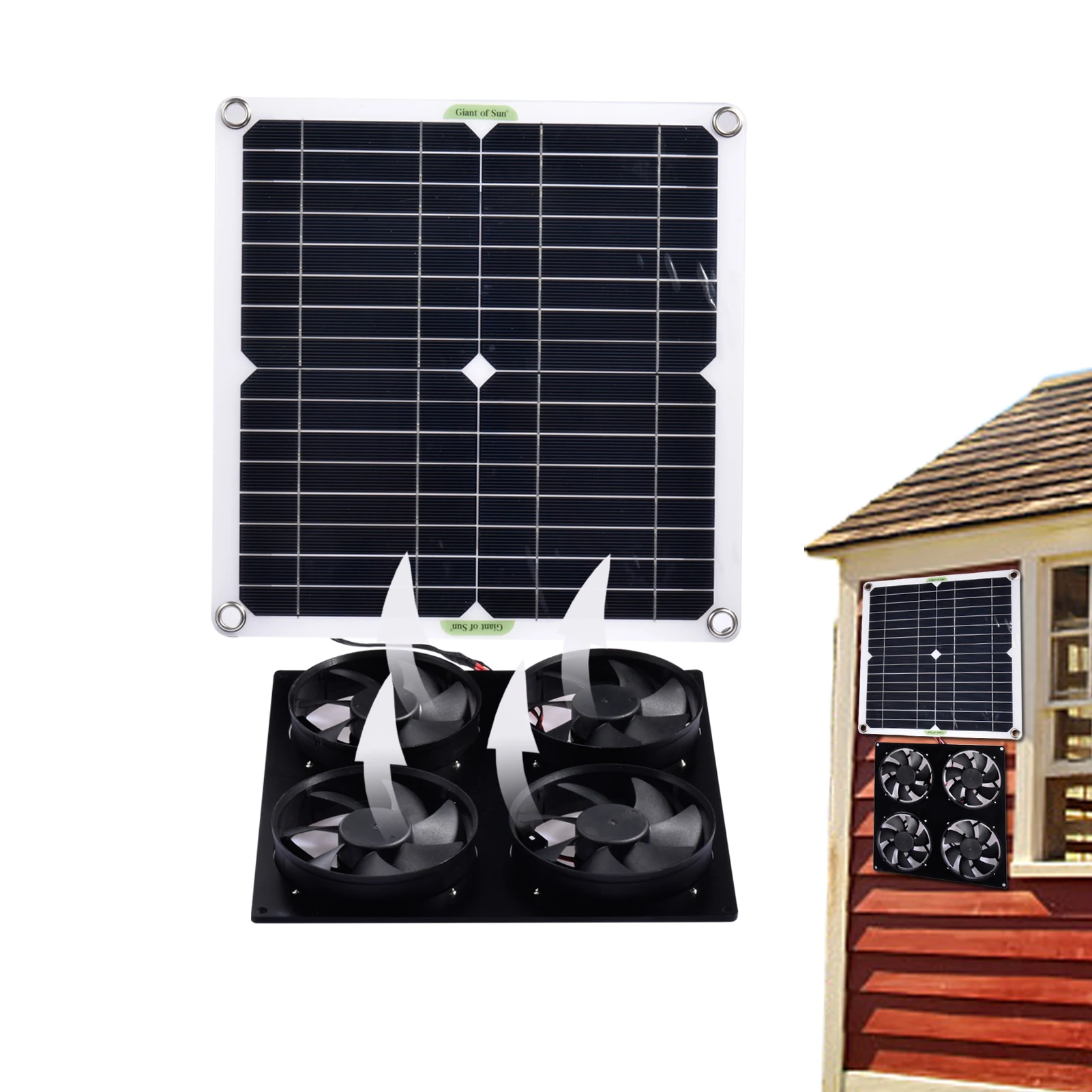

4 Solar Panel Powered Fan Mini Ventilator 12V 100W Exhaust Fan for Greenhouse Motorhome House Pet Dog Chicken House Cooling