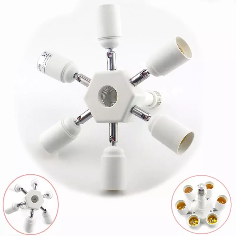 

E27 to 6 E27 lamp base Splitter Converter Socket 110-240V Bases Socket Holder for indoor home room led Lamp Bulb grow light