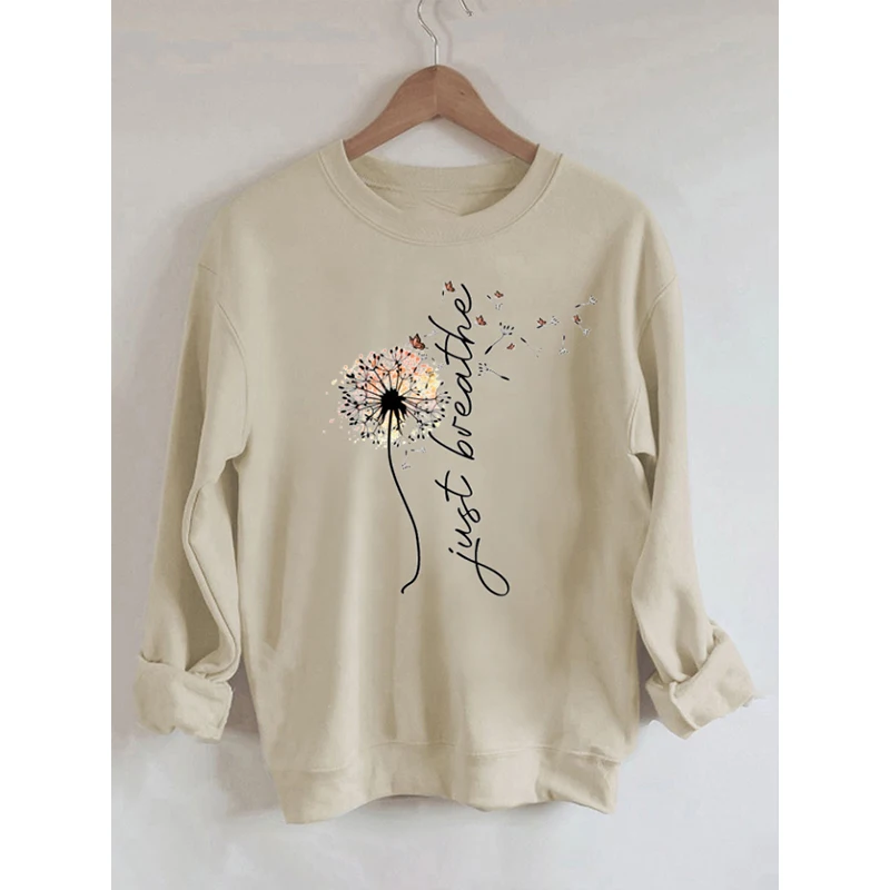 

Rheaclot Just Breathe Print Women's Cotton Tops Female Long Sleeves Sweatshirt