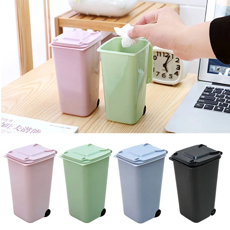 

MOONBIFFY Creative Mini Waste Bins Household Home Office Supplies Mini Trash Can Desktop Plastic Bucket Dustbin Small Organiser