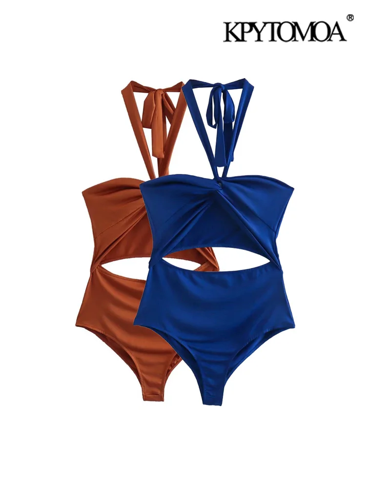 

KPYTOMOA женское сексуальное модное боди с вырезами спереди с завязкой через шею винтажные боди с открытой спиной на тонких лямках женские комб...