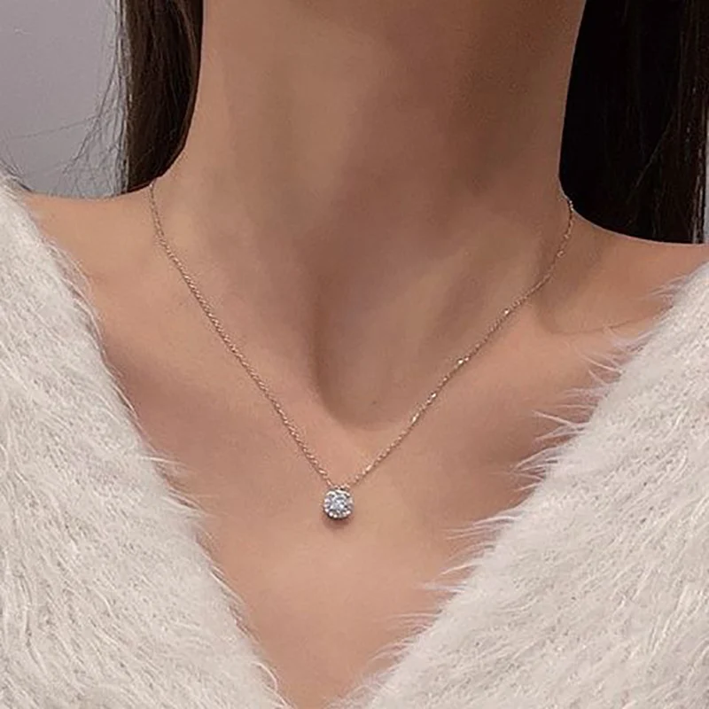 

Korean Rhinestone Women Necklace Zircon Titanium Steel Simple Fashion Neck Chain Jewelry Accessories Wedding Anniversary Party