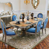 French Style Fabric Dining Chair Solid Wood Dining Tables and Chairs Set Luxury Large Apartment Classical European Style 2.35 M