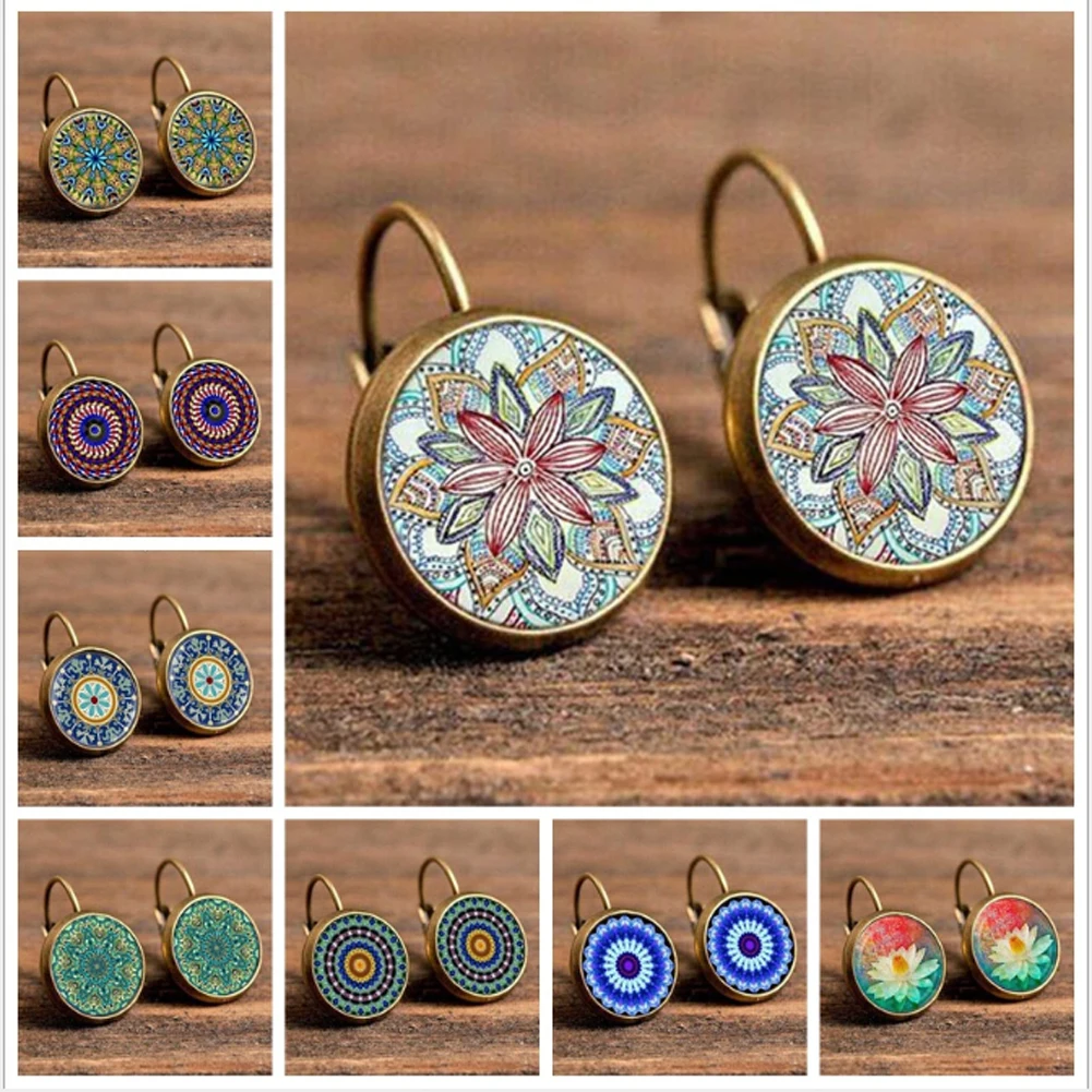 

Retro Bohemia Flower Drop Earrings For Women Vintage Jewelry Geometric Pattern Metal Round Earings Women's Earrings Bohemia New