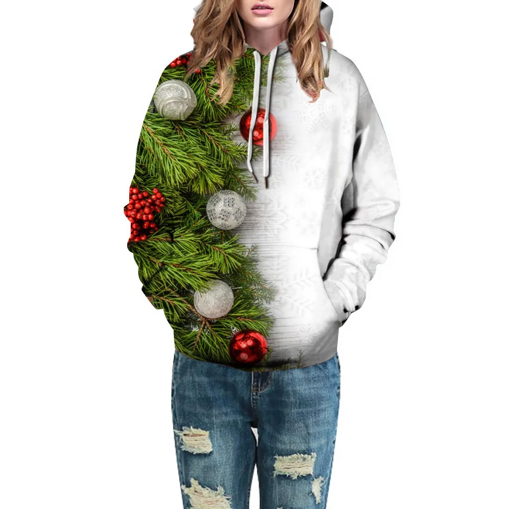 

Long Sleeve Hooded Sweatshirt Women Christmas Hooded Tops Long Pullover Sleeve Blouse Winter Coat Running Top with Pocket